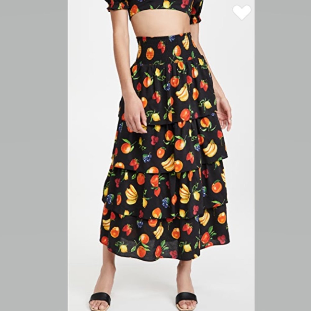 WeWoreWhat Paloma Skirt MIDI Length Fruit Pattern Size S NWT